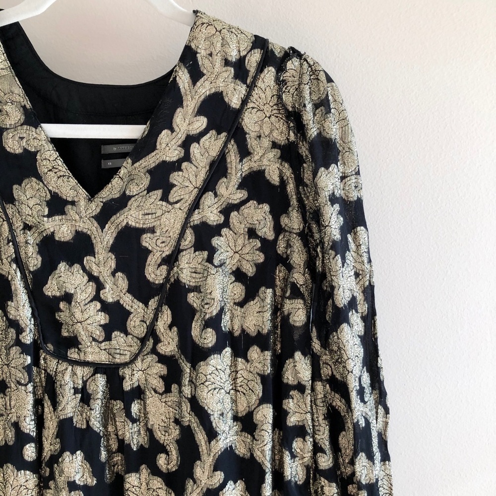 Anthropologie Black and Gold Pleated Tunic Dress - Picture 4 of 8